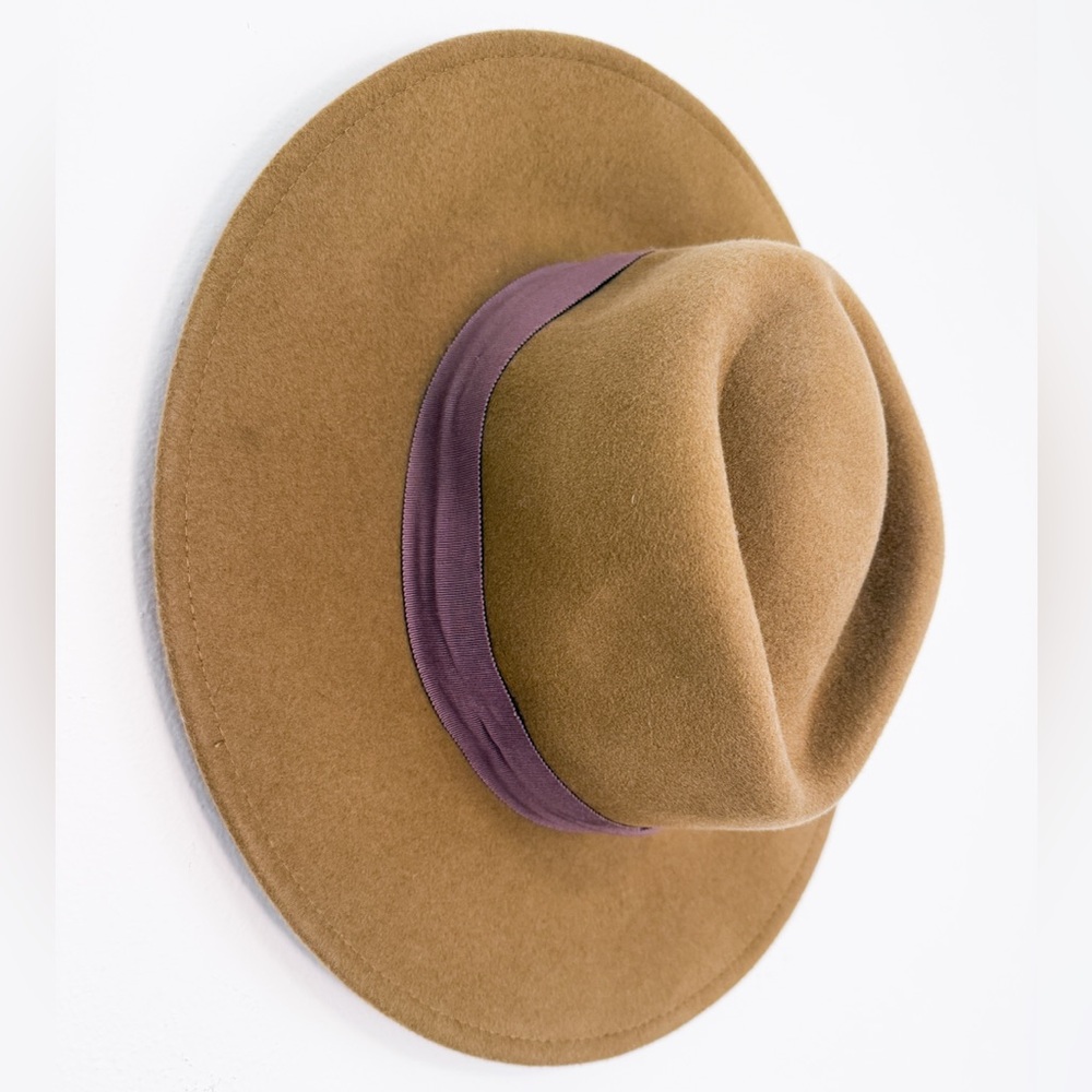 Brixton Tan Wide Brim Wool Hat with Brown Ribbon-Size M/7 1/4/58cm